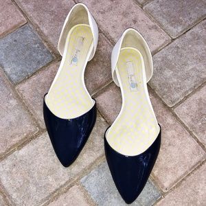 Boden navy blue and white D'orsay flats